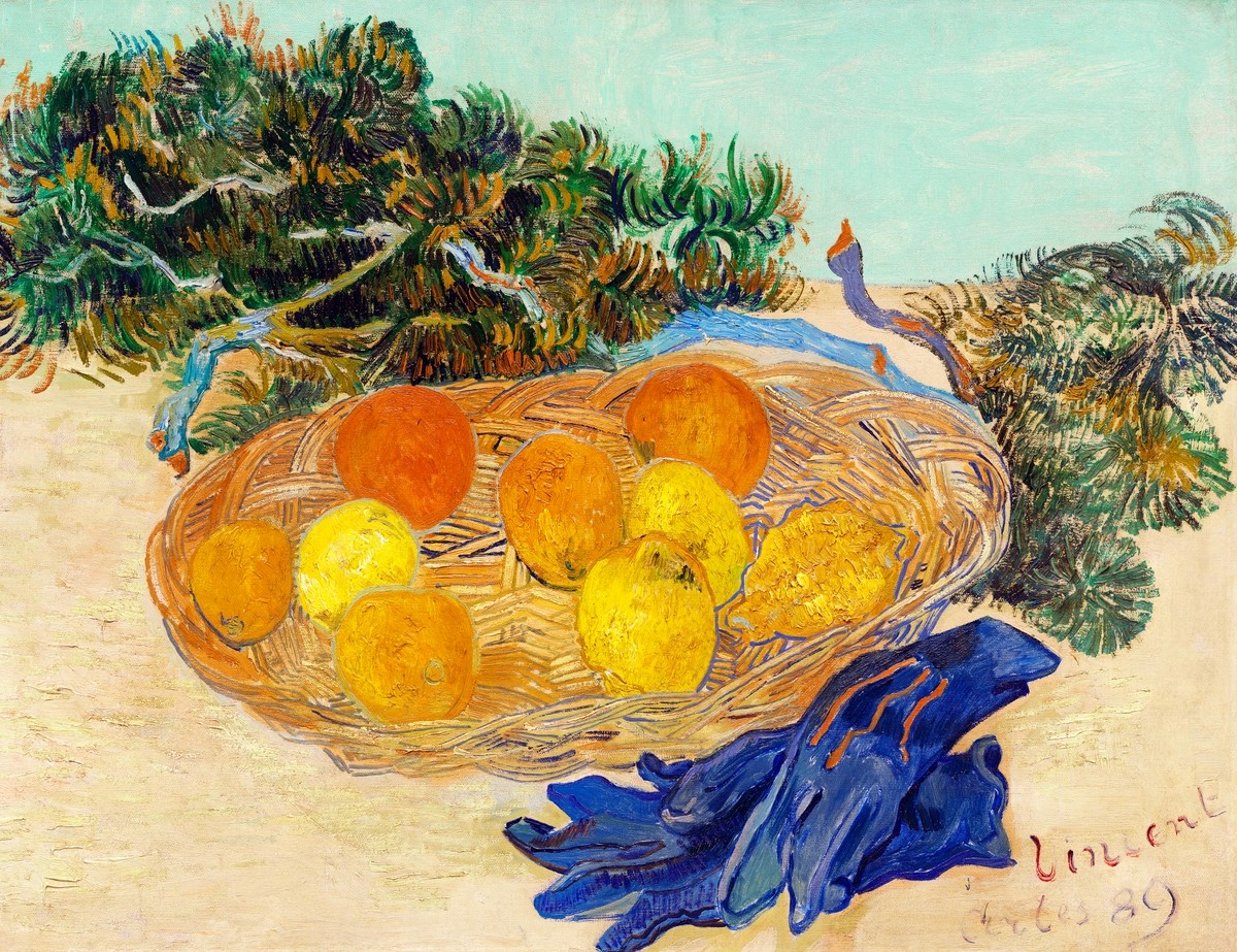 STILL LIFE OF ORANGES & LEMONS WITH BLUE GLOVES · VINCENT VAN GOGH · 1889